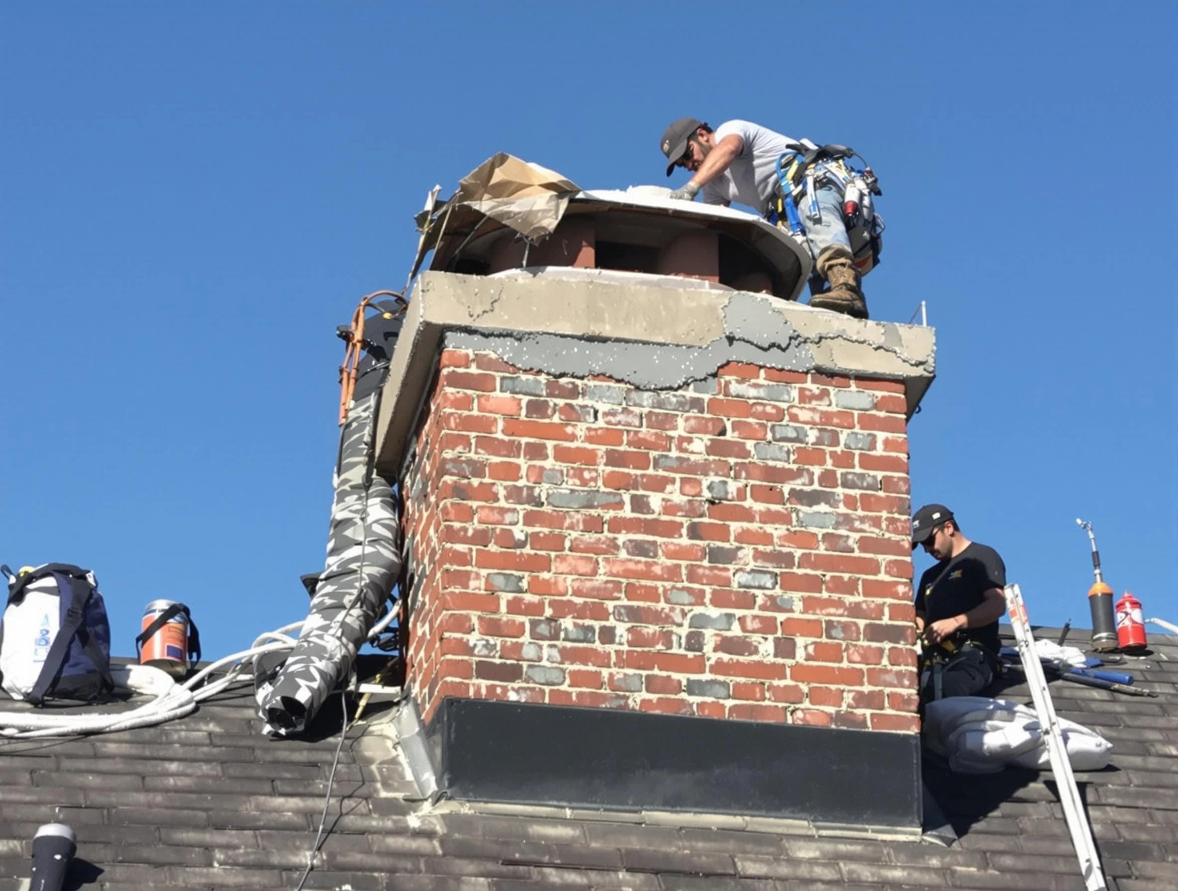Chester Chimney Sweep installing a custom chimney crown in Chester, VA