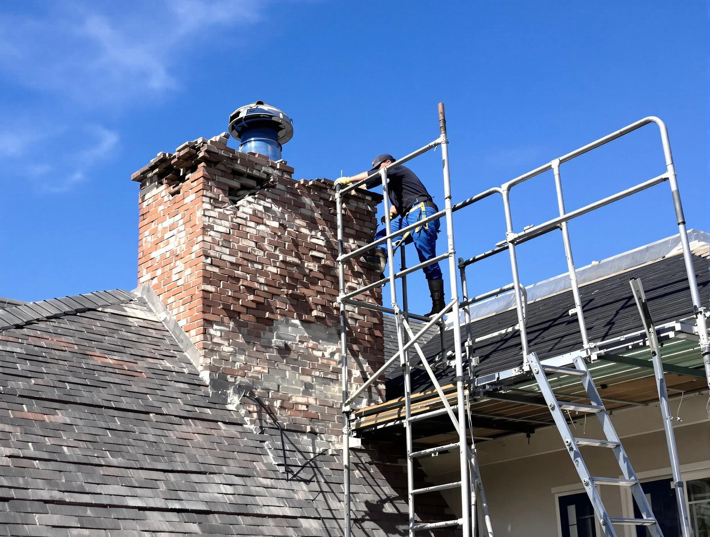 Rebuilding a chimney structure by Chester Chimney Sweep in Chester, VA