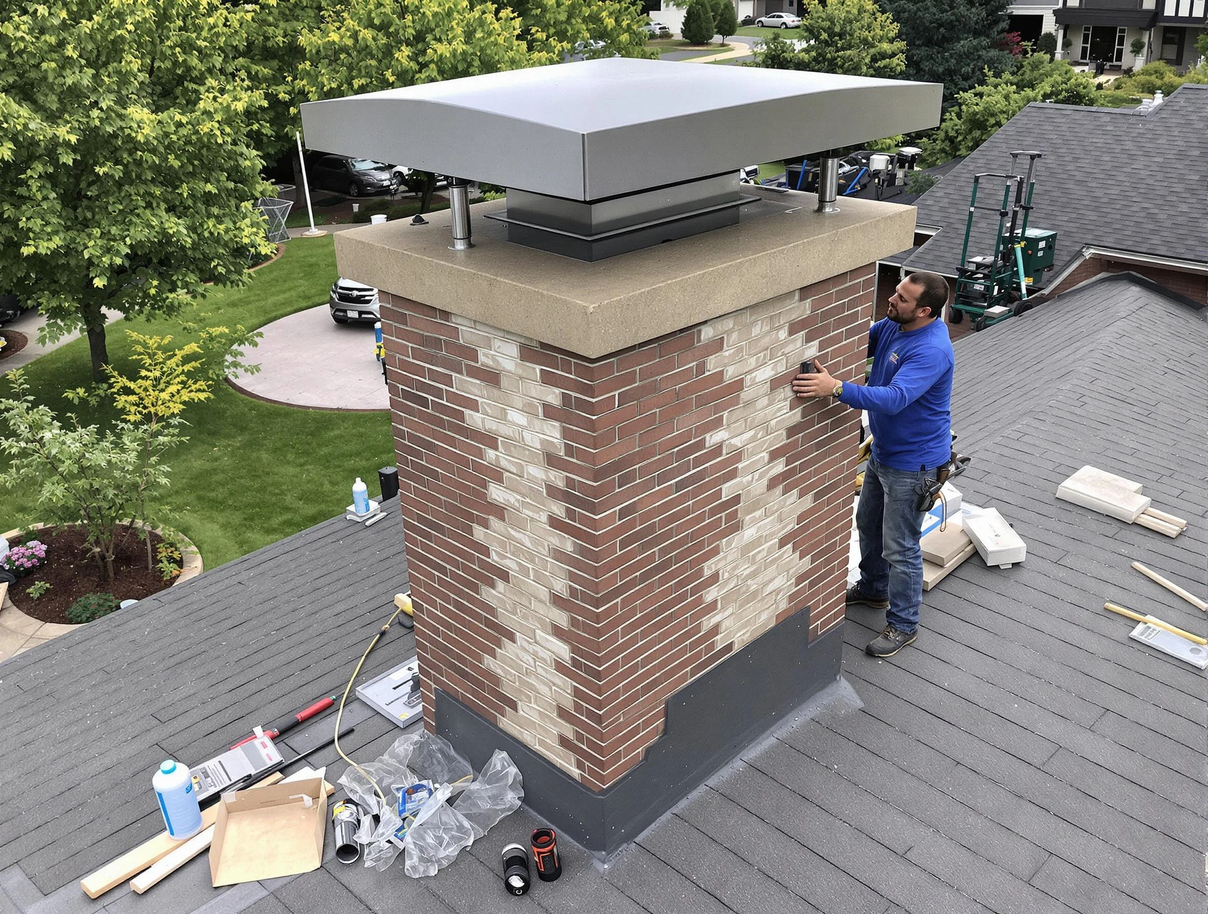 Chester Chimney Sweep team working on a custom chimney remodel in Chester, VA