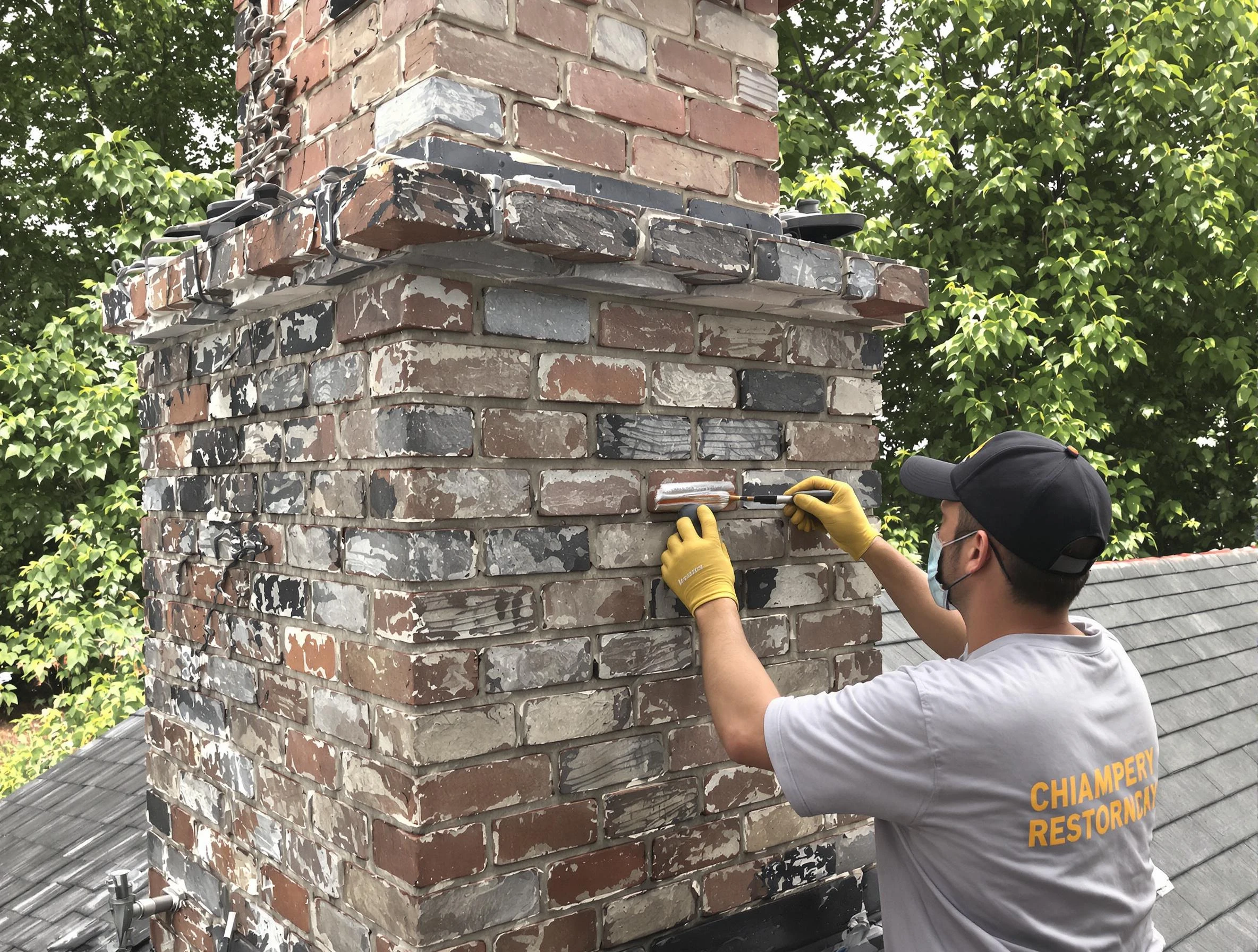 In-progress chimney restoration by Chester Chimney Sweep in Chester, VA